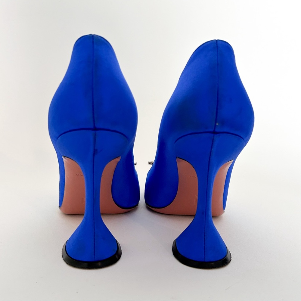 Amina Muaddi Begum Electric Blue Satin Crystal Rhinestone Pumps High Heels 37 - Picture 9 of 12